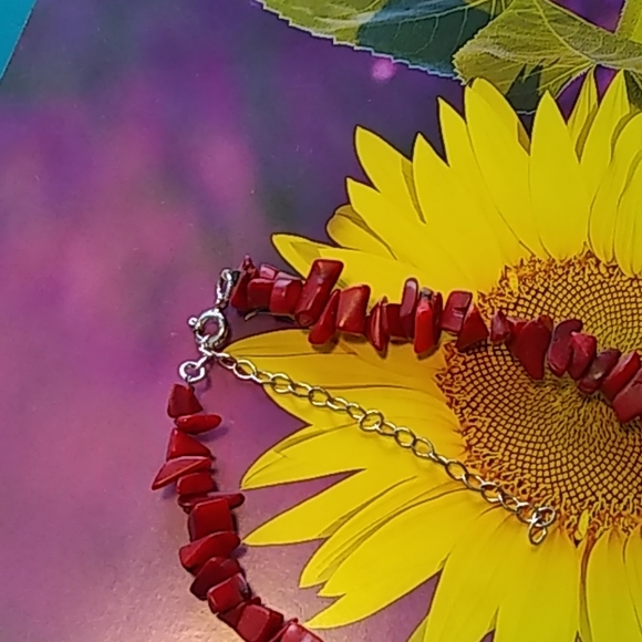 Necklace/ Choker, Hoop Earrings Set, Red Stones - Picture 4 of 6